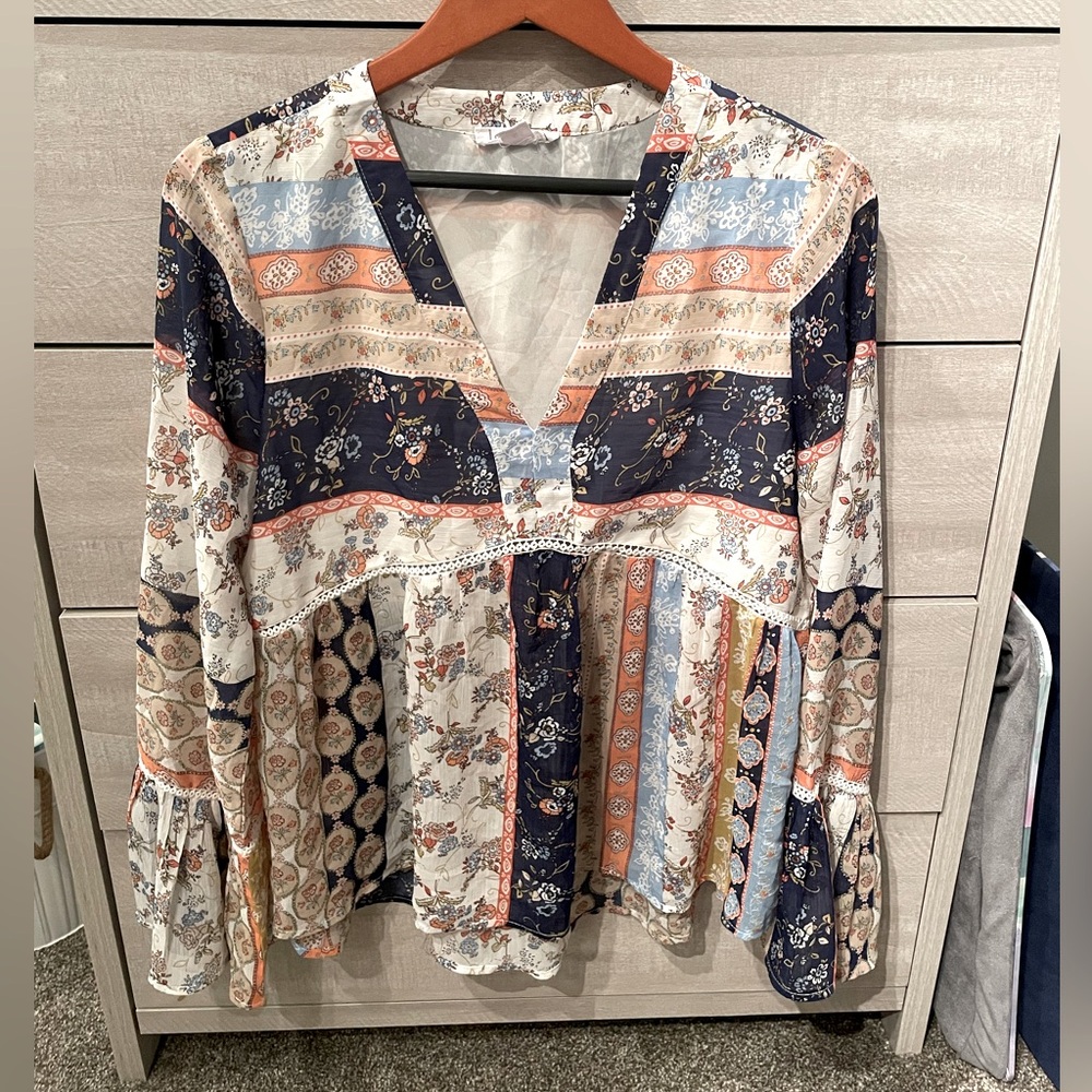 Love Riche Boho and Lace 70’s Style Multi Patterned Top Size Large